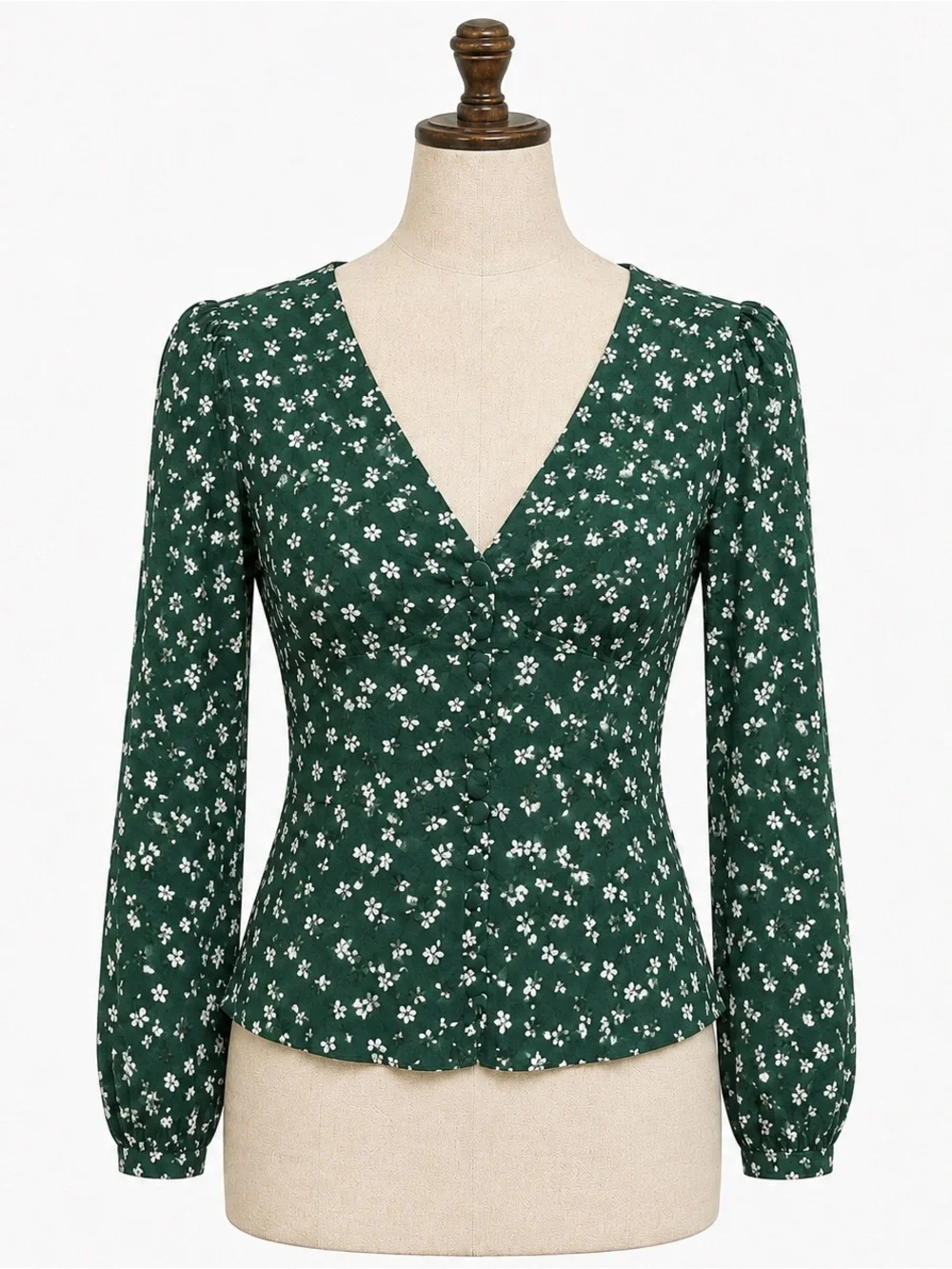 Reformation Nell Top Annette Green Floral Puff Sleeve Blouse S